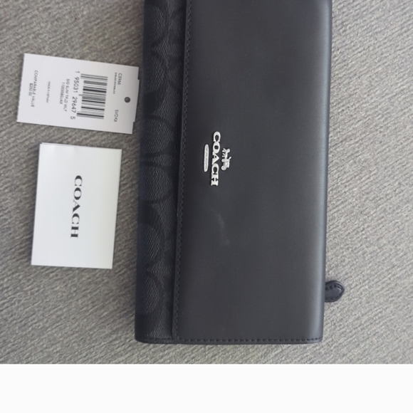 SLIM TRIFOLD WALLET IN SIGNATURE CANVAS (COACH C5966)SV/BLACK SMOKE BLACK - Picture 6 of 6